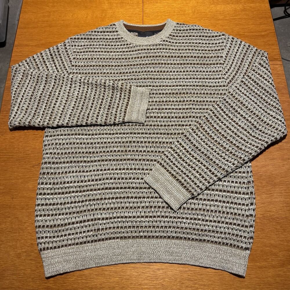 Bill Blass Sweater Men's XL Beige Hand Framed Crewneck USA 90s 3DKnit Vintage